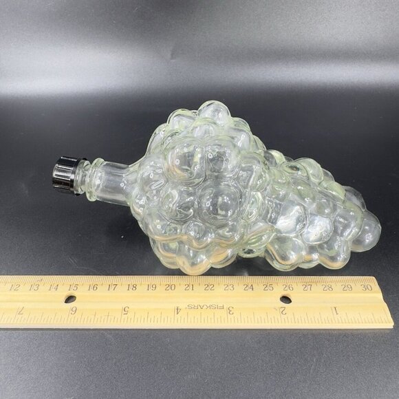 Vintage Clear Glass Grape Cluster Shaped Vanity Wine Bottle Decanter With Lid - Picture 4 of 13